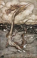 Una giovane ragazza che cavalca un serpente marino, 1904